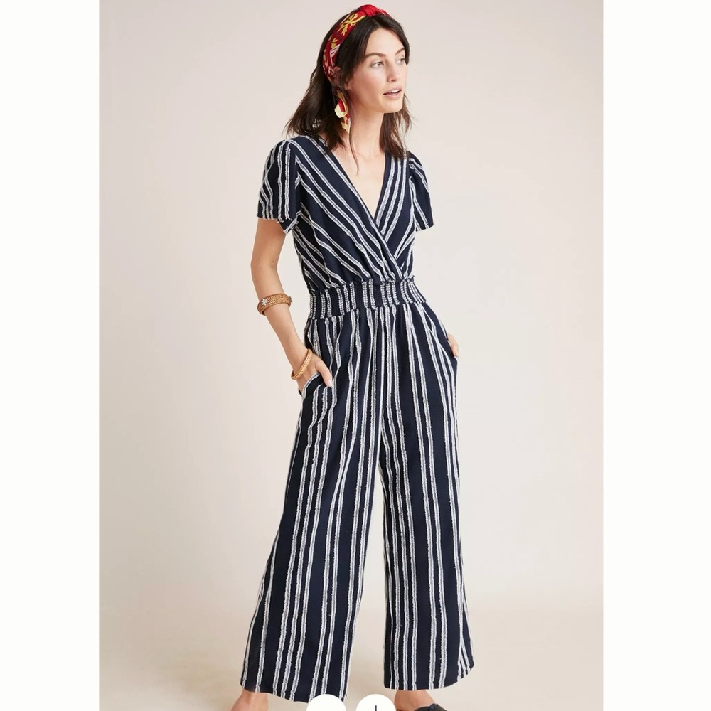 Anthropologie Dolan Canovas Striped Cap Sleeve V Neck Jumpsuit